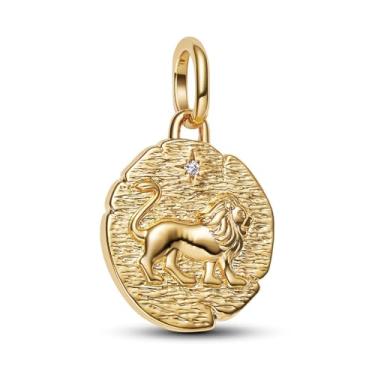 Imagem de Amuefer Berloque de leão banhado a ouro 14K, Vita Veritas Virtus, presente de joias, aniversário, Natal, Dia dos Namorados, casal amigo da família, pulseiras, colares, pingentes, pingentes, pingentes