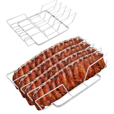 Imagem de Rack dobrável para defumar – Suporte de costela extra longo de aço inoxidável para churrasqueira, serve para defumador de carvão de 45,7 cm, Kamado, Traeger, Weber – Estantes de churrasco para fumar 4