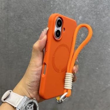 Imagem de Capa de silicone líquido com cordão para iPhone 16, 15, 14, 13, 12, 11 Pro Max 16 Plus, com forro de microfibra e pulseira sem fio, laranja, para iPhone 12 Pro