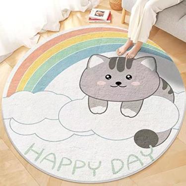 Imagem de Tapete de área redondo, adorável tapete de porta de berçário infantil macio de pelúcia antiderrapante tapete infantil para quarto, sala de estar, sala de jogos, C, diâmetro 120 cm