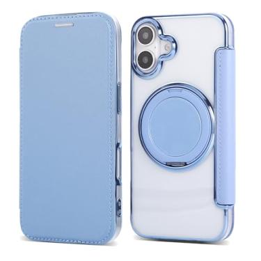 Imagem de Capa carteira para iPhone Air com 3 compartimentos para cartão, bloqueio RFID, suporte de anel giratório de 360° e compatibilidade magnética, capa traseira transparente à prova de choque, suporta