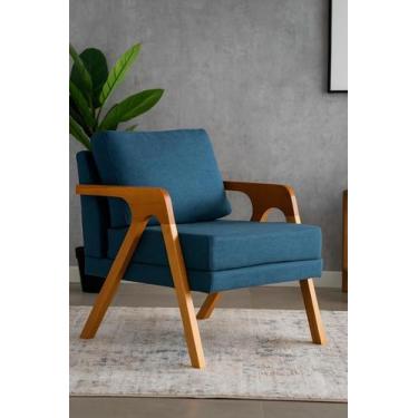 Imagem de Poltrona Decorativa Braço de Madeira Linho Mona - RK Martins