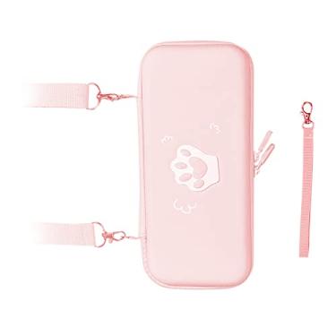 Imagem de Cryfokt Estojo de Transporte Em Formato de Pata de Gato Fofo, Couro PU, Caixa Rígida Com Forro Macio Portátil, Resistência a Arranhões, Grande Capacidade para Acessórios de Console de Jogos (Linda rosa)