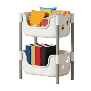 Imagem de Asixxsix Cestas de Armazenamento de 2 Camadas, Caixas Empilháveis ​​de Plástico de Grande Capacidade Em Forma de Urso 19,09 X 13,58 X 9,45 Polegadas Organizador de Brinquedos (2 camadas branco