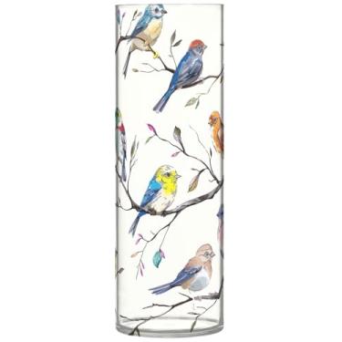 Imagem de Animal Pássaros coloridos vasos de flores cilíndricos para centros de mesa vaso de flores alto plástico personalizado decoração de apartamento, estética, 30 cm x 9,9 cm
