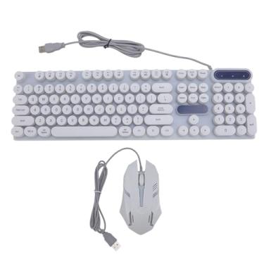 Imagem de Asixxsix Combinação de Teclado e Mouse para Jogos Mecânicos de Máquina de Escrever, 1600DPI Retro Punk Round Keycaps Mouse de Teclado de Computador Com Fio, Teclados Com Fio (Conjunto Punk Branco D500)