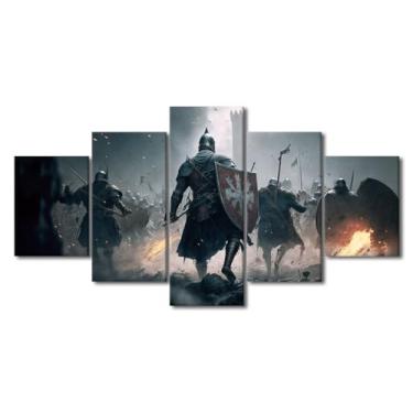Imagem de Arte de parede de guerreiro medieval, pintura em tela, arte de parede, arte emoldurada, arte de parede, arte para paredes, pôster de arte em tela, decoração de sala de estar, decoração moderna para