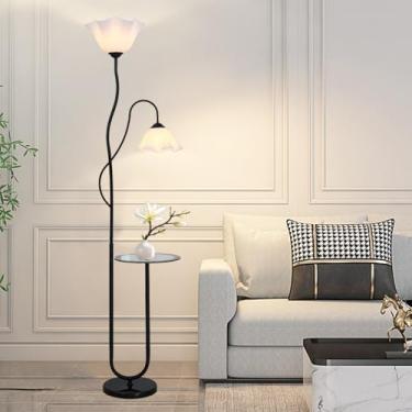 Imagem de Luminária de chão regulável com 3 cores, tampo de vidro, design de pescoço de ganso, luminária de pé em ferro, luminária de leitura nórdica elegante para sala de estar, quarto e escritório c