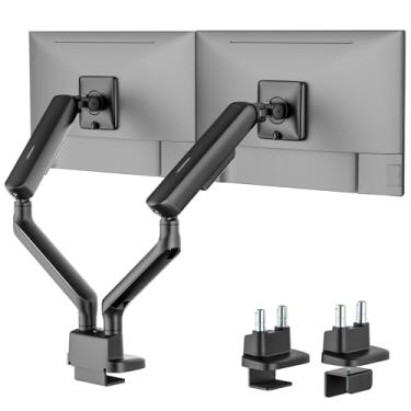 Imagem de monTEK Braço de monitor duplo, braço de monitor de mola mecânica para telas de 17 a 35 polegadas, suporte de mesa ajustável para monitor cada um comporta até 11 kg com braçadeira C/suporte de mesa com