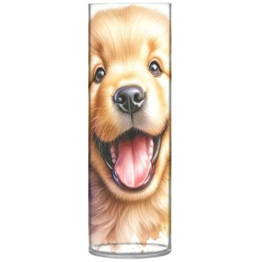 Imagem de Vaso central de cilindro floral com estampa de animal fofo para mesa, vaso grande de plástico personalizado, decoração estética floral exclusiva, 30 cm x 9,9 cm