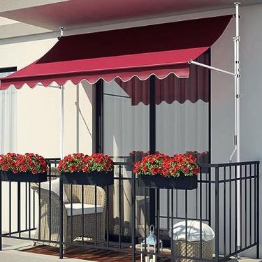 Imagem de CMOLVUR Toldo telescópico de pátio, toldo de jardim retrátil manual, toldo de abrigo de sombra livre para gazebo restaurante café, vermelho, 2,5 m