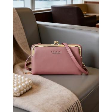 Imagem de Bolsa tiracolo feminina de couro malva, suporte de telefone de grande capacidade e bolsa de pulso