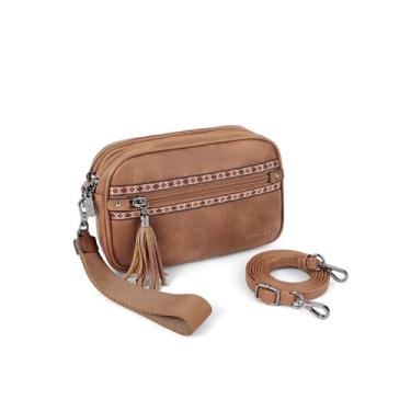 Imagem de FADEON Carteira de pulso feminina, bolsa tiracolo de couro de designer RFID com 5 zíperes, suporte para cartão de crédito, organizador de celular, 1 estilo retrô marrom