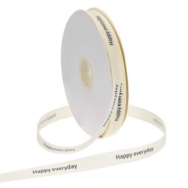 Imagem de PATIKIL Fita de gorgorão personalizada, fita de poliéster feliz para uso diário, 0,6 polegadas x 80 metros para festas de fim de ano, decoração de casamento, embrulho de presente, branca