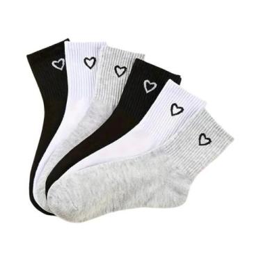 Imagem de Meias Unissex De Cano Médio Com Estampa De Coração, 3/6/12 Pares, Abso