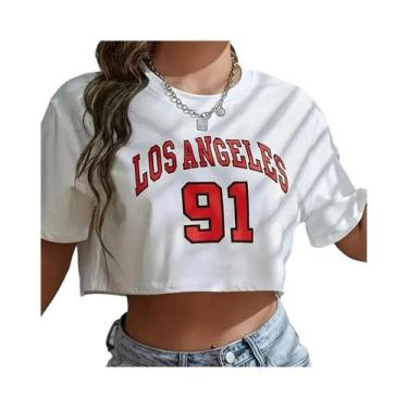 Imagem de Camiseta Esportiva Casual Feminina Los Angeles 91 Com Decote Redondo P