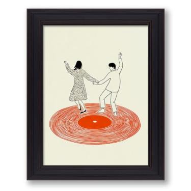 Imagem de Gravação de vinil retrô vintage emoldurada arte de parede pôsteres de música colorida vintage 20,3 x 25,4 cm impressão engraçada de casal dançando na moda dos anos 90 para sala de música, bar, quarto