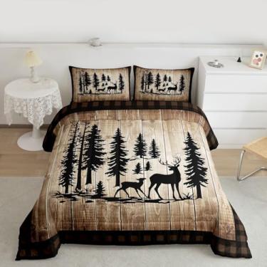 Imagem de Feelyou Conjunto de cama de cervo rústico para meninos e meninas, conjunto de edredom rústica, tamanho Queen, fazenda, campo, edredom de microfibra, caça, acampamento, decoração de quarto, 3 peças com