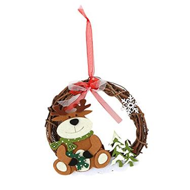 Imagem de aqxreight Guirlanda de Vime Decorativa de Natal Guirlandas de Círculo de Videira de Natal DIY Artesanato de Decoração de Interiores para Loja de Festas Em Casa OfficeElk Usando Chapéu Vermelho Fofo