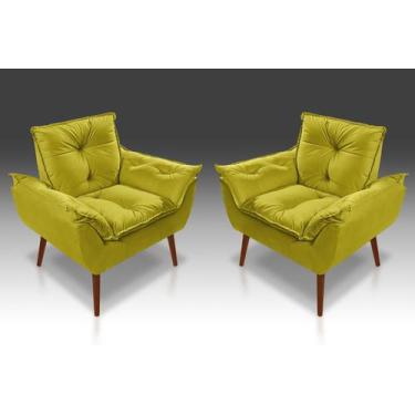 Imagem de Kit 2 Poltronas Opala Suede Amarela LM Decor - Casa da Poltrona