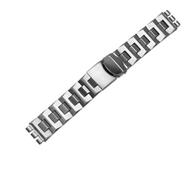 Imagem de SAAWEE Para Swatch pulseira de metal sólido corrente côncava convexa para relógio YCS Yas YGS pulseira de relógio de aço masculina e feminina pulseira de cerâmica (G20 prata, 19 mm)