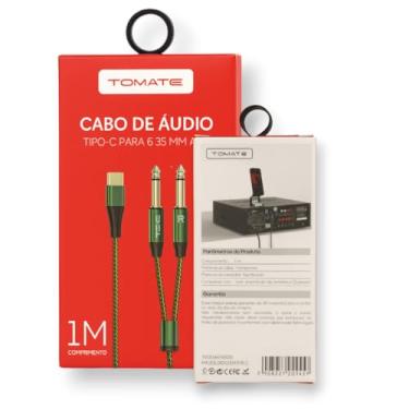 Imagem de TOMATE Adaptador USB Tipo C para 2x P2 3.5mm, Verde, 15cm, Cabo Trançado, Dual Áudio e Microfone para Headsets Gamers