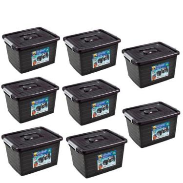 Imagem de Kit 8 Caixa Organizadora Multiuso Preta C/ Tampa 30L - Arqplast