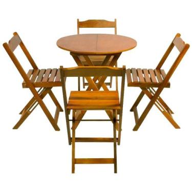Imagem de Jogo de Mesa Dobravel com 4 Cadeiras Tampo Redondo 70x70 Mel - Móveis 