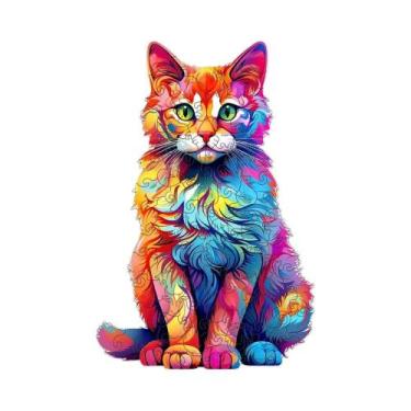 Imagem de Quebra-Cabeça De Madeira Para Adultos Em Forma De Gato Irregular, Caix