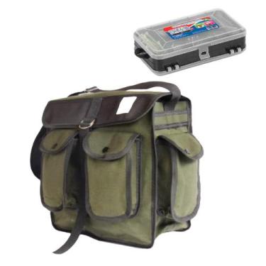 Imagem de Bolsa de pesca com estojo porta anzóis girador em lona de caminhão 4 b