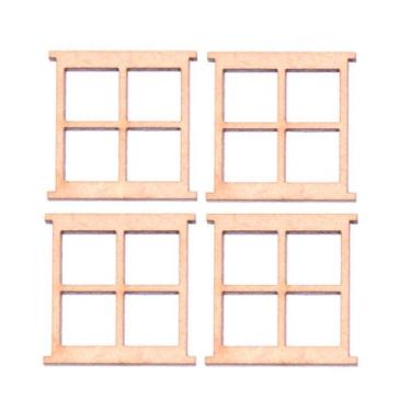 Imagem de Aplique MDF Cru Janela Simples Quadrada C/ 4 Peças Artesanato - Metall