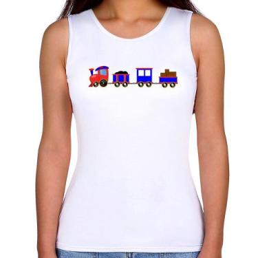 Imagem de Regata Feminina Trenzinho Azul - Foca na Moda, Branco, M