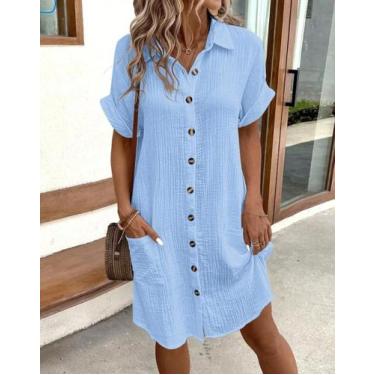 Imagem de Vestido Feminino Vintage Mini - Algodão e Linho - Decote V e Manga 3/4