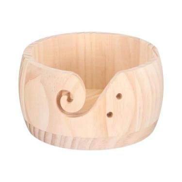 Imagem de Bowl De Madeira Artesanal Para Armazenamento De Fios De Tricô E Crochê