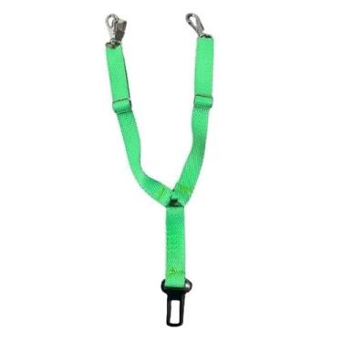 Imagem de Cinto Segurança Duplo Pet Cachorro Gato Animais de Estimação Ajustável, Proteção para Viagem com Pets(Verde Limão)