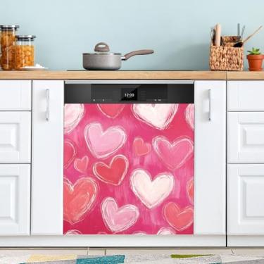 Imagem de ATTX Capa de ímã para lava-louças Dia dos Namorados Coração | Adesivo decorativo de eletrodomésticos de 58 x 66 cm para armários domésticos e eletrodomésticos #119