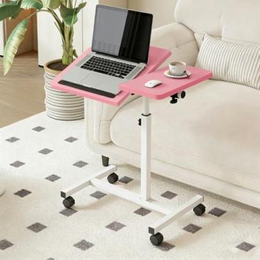 Imagem de Mesa ajustável dobrável, mesa de notebook lateral com ajuste de altura (Rosa-AB Flip)