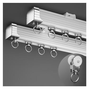 Imagem de Trilhos de cortina de alumínio, trilhos duplos de cortina, trilhos de cortina resistentes, dois métodos de instalação (suporte no teto ou na parede), para sala de estar, quarto, divisória de quarto