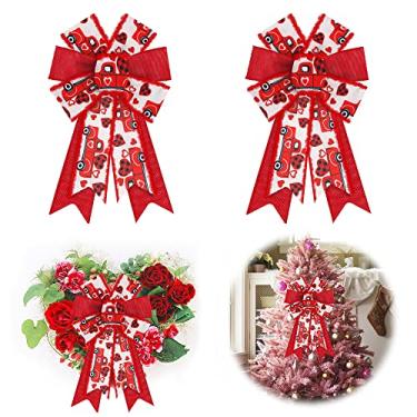 Imagem de 2 peças de laços de dia dos namorados para grinaldas, laços de guirlanda dos namorados, laços de caminhão vermelho, laços de coração de veludo vermelho para porta da frente, decoração dos namorados