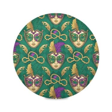 Imagem de Wassud Jogo americano veneziano Mardi Gras tapetes de mesa redondos para cozinha e jantar tapetes laváveis resistentes ao calor decoração de mesa 39 cm