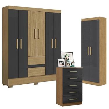 Imagem de Guarda Roupa Casal Coimbra 2005138 com Armário Multiuso 2000191 e Cômoda 2014140 Atacama Grafite - Aramóveis