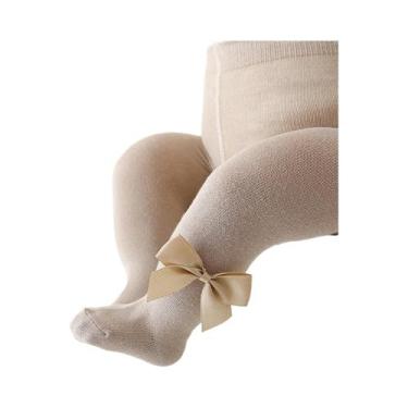 Imagem de Meia-calça De Cor Sólida Para Bebês Meninas Com Laços, Cintura Elástic