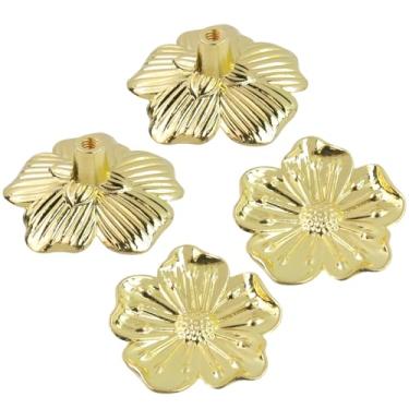 Imagem de LC LICTOP 4 puxadores de cômoda de flor dourada, puxadores decorativos de liga de zinco para porta de armário vintage, puxador exclusivo em forma de flor antigo