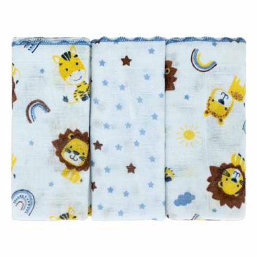 Imagem de Fralda de Pano para Bebê 68 cm x 70 cm 3 Unidades Bublim, Leão Azul, N
