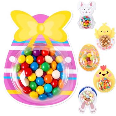 Imagem de Pacote com 24 cartões de Páscoa para sala de aula, cartão de suporte de doces de Páscoa feliz - cartões de doces DIY coelhinhos ovos pintinho com cúpulas de plástico, cartão de troca de Páscoa para