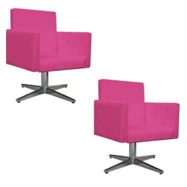 Imagem de kit 02 Poltronas Beatriz Base Giratória de Metal Sintético  Pink - Doc