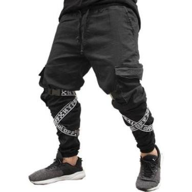 Imagem de Calça Jogger Masculina PRETA Com Fitas BRANCA-Unissex