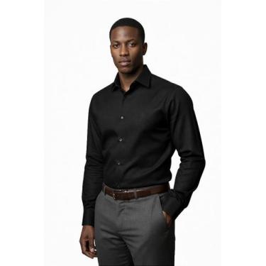 Imagem de Camisa Social Preta Masculina 100% Algodão Fustão Manga Longa - T&C, P