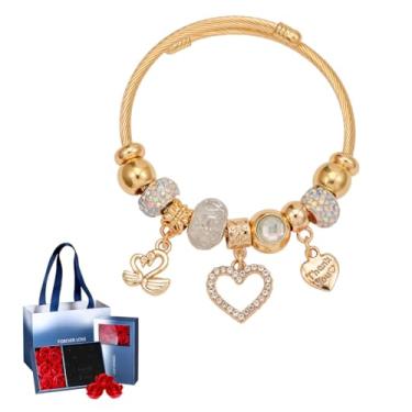 Imagem de LOMISS PULSEIRA FEMININA DOURADA COM PINGENTE DE CISNE EM FORMATO DE CORAÇÃO PULSEIRA CONJUNTO DE PRESENTE (Caixa 1)