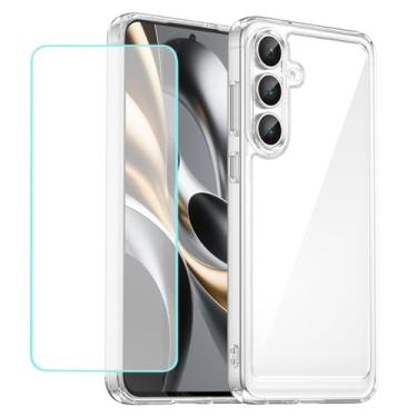 Imagem de Wanyuexes Capa para Galaxy S25 FE, capas para Samsung S25FE 5G com protetor de tela de vidro temperado, parte traseira rígida transparente de policarbonato e capa protetora de TPU para Samsung Galaxy